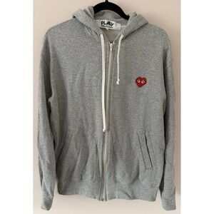 Comme des Garçons PLAY Men's Gray Knit Hoodie Heart Logo Cotton Size XL